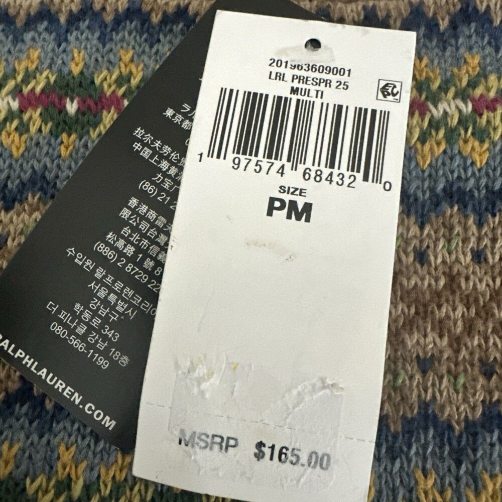 Lauren Ralph Lauren Women's Petite Fair Isle Short Sleeve Sweater Top Tan P/M - Picture 8 of 10